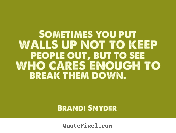 Sometimes you put walls up not to keep people.. Brandi Snyder great friendship quotes