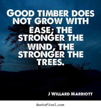 Good timber does not grow with ease; the stronger the wind, the stronger.. J Willard Marriott  inspirational quote