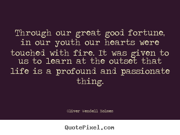 Through our great good fortune, in our youth our hearts were touched.. Oliver Wendell Holmes great life quotes