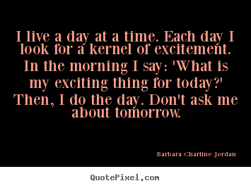 I live a day at a time. each day i look for a kernel.. Barbara Charline Jordan great life quotes