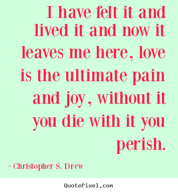 I have felt it and lived it and now it leaves me here, love is the ultimate.. Christopher S. Drew best life quotes