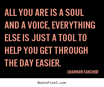 All you are is a soul and a voice, everything else is just a tool.. Shannon Fancher  life quote