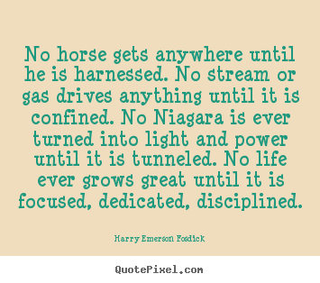 Harry Emerson Fosdick picture quotes - No horse gets anywhere until he is harnessed. no stream or gas drives.. - Life quotes
