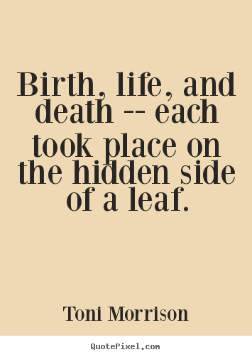 Toni Morrison picture quotes - Birth, life, and death -- each took place on the hidden.. - Life quotes