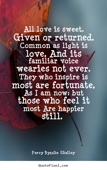 Percy Bysshe Shelley photo quote - All love is sweet, given or returned. common.. - Love quote