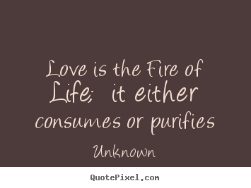 Unknown poster quotes - Love is the fire of life;  it either consumes or purifies - Love quotes