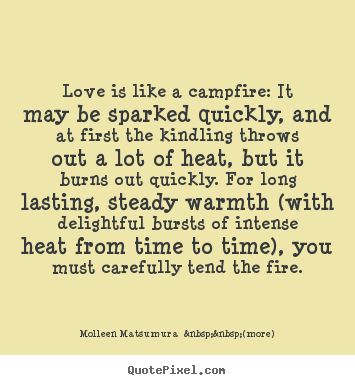 Design your own photo quotes about love - Love is like a campfire: it may be sparked..