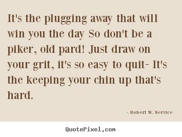 It's the plugging away that will win you the day so don't be a piker,.. Robert W. Service  success quotes