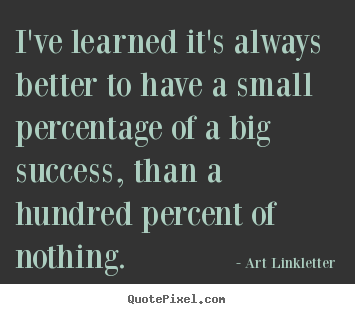 Customize picture quotes about success - I've learned it's always better to have a small percentage..