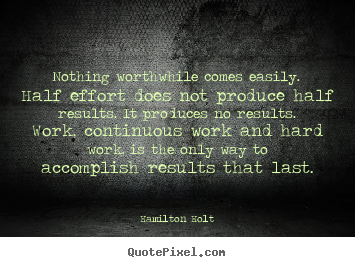 Hamilton Holt picture quotes - Nothing worthwhile comes easily. half effort does not produce half results... - Success quotes