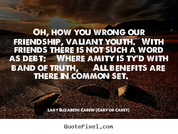 Lady Elizabeth Carew (Cary Or Carey) picture quote - Oh, how you wrong our friendship, valiant youth... - Friendship quotes