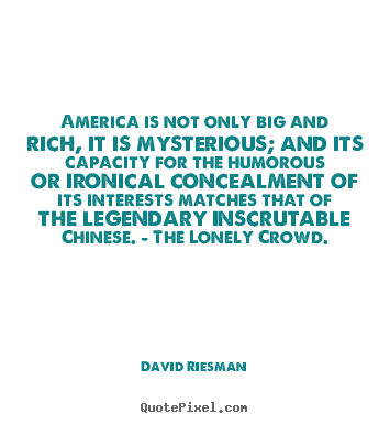 David Riesman picture quotes - America is not only big and rich, it is mysterious;.. - Inspirational quote
