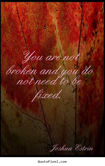 Joshua Estrin picture quotes - You are not broken and you do not need to be fixed. - Inspirational sayings