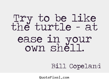Bill Copeland picture sayings - Try to be like the turtle - at ease in your own shell. - Inspirational quote