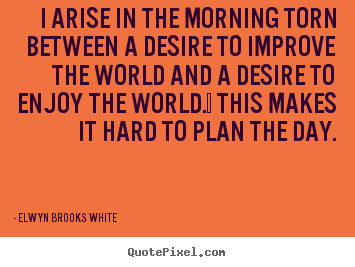 Elwyn Brooks White picture quotes - I arise in the morning torn between a desire to improve.. - Life quotes