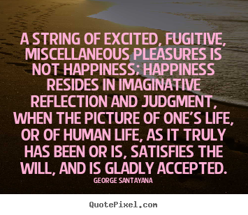 Life quote - A string of excited, fugitive, miscellaneous pleasures is not happiness;..