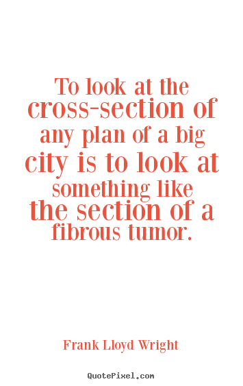 Frank Lloyd Wright poster sayings - To look at the cross-section of any plan of a big city is to look.. - Life quotes