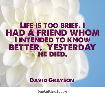 David Grayson picture quotes - Life is too brief. i had a friend whom i intended.. - Life sayings