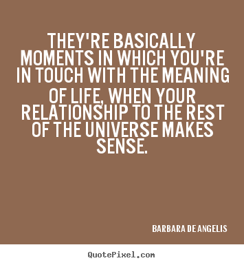 They're basically moments in which you're in touch with the meaning of.. Barbara De Angelis  life quotes