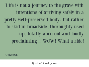 Life is not a journey to the grave with intentions of arriving safely.. Unknown famous life quotes
