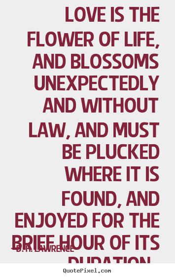 D. H. Lawrence picture quotes - Love is the flower of life, and blossoms unexpectedly and without law,.. - Love quote
